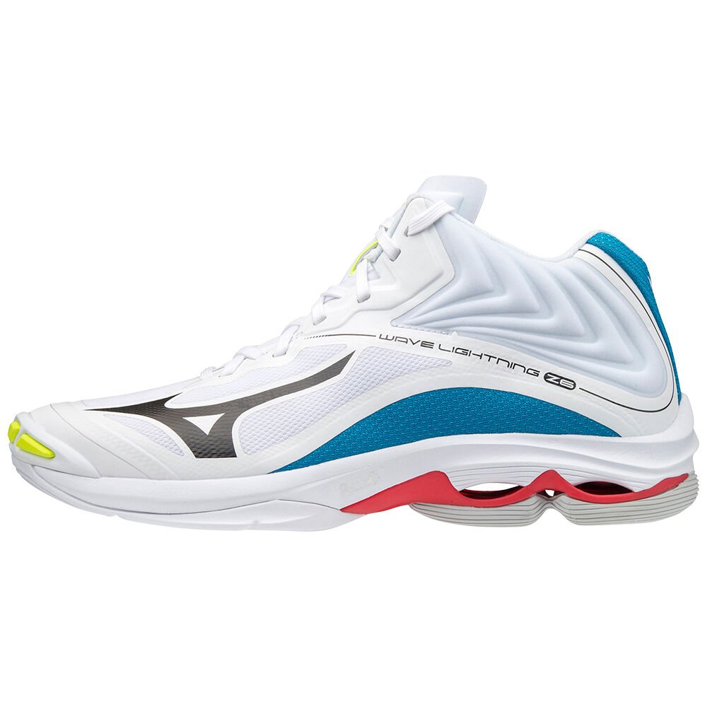 Sapatilhas Voleibol Mizuno Wave Lightning Z6 Mid - Mulher - Branco/Pretas/Azuis - ZMVDS7840